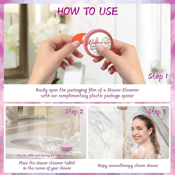 Shower Steamers Aromatherapy 8 Pack –Natural Essential Oil Shower Bombs for Self Care, Home Spa, Stress Relief & Relaxation, Birthday Gifts for Women and Men. Dreamy Watercolor Style