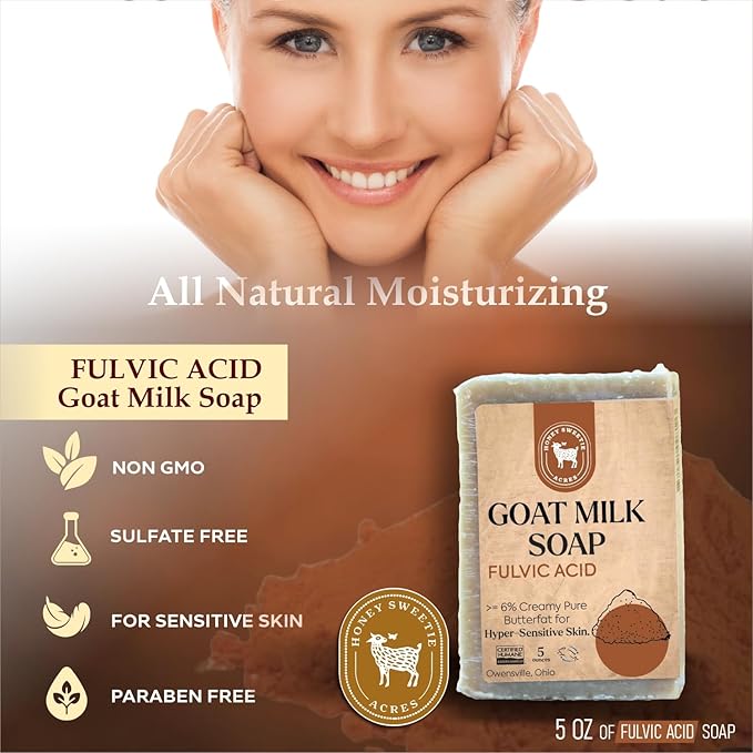Honey Sweetie Acres Fulvic Acid Goat Milk Soap - Handmade 5 oz Bar, Made with Natural Ingredients, Moisturizing & Gentle, Made in the USA