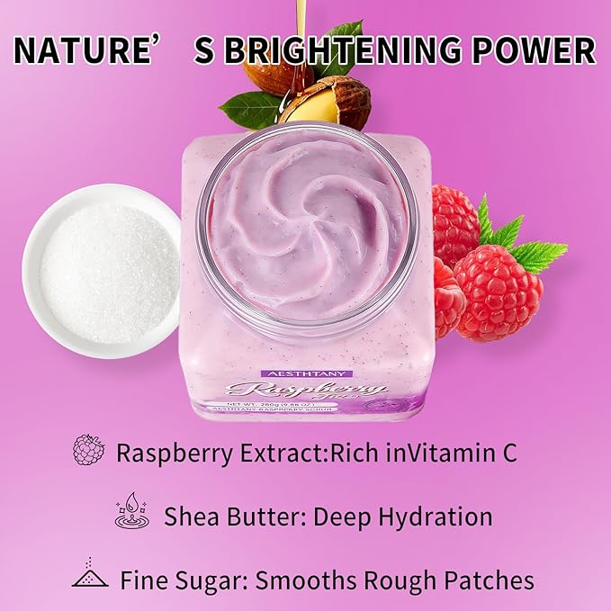 Turmeric Body Scrub &Avocado Face & Body ScrubMoisturizing and Exfoliating Body, Face, Hand, Foot Scrub,Deep Cleansing 350ml (280g, raspberry)