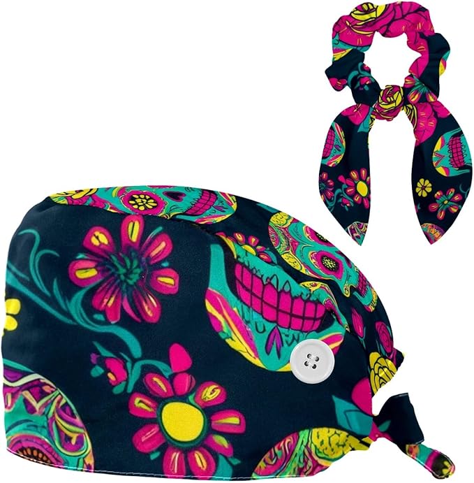 Scrub Cap, Nurse Hat, Surgical Cap with Hair Scrunchy
