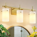 SOLFART 3-Light Bathroom Vanity Light, Modern Brushed Gold Wall Lights with Milky White Clear Glass Shades, Bathroom Wall Sconce Lamp for Mirror Living Room Bedroom Hallway (Bulbs Not Included)