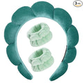 Luckybear Spa Headband for Washing Face, Velvet Makeup Headband, Bubble Skincare Head bands with Face Wash Wristbands Sponge Puff Head band for Women Skin Care - Green