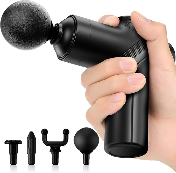 LEERCON Massage Gun Deep Tissue Electric Massagers Mini Massage Gun Travel with 4 Massage Heads Muscle Percussion Massager Gun Gift for Women and Men, Black