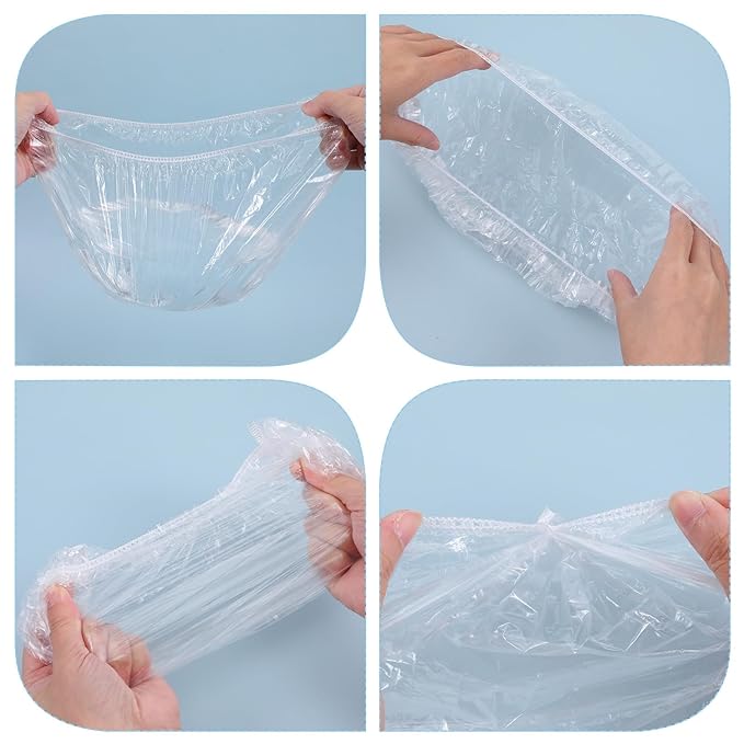 Disposable Shower Caps,100PCS Shower Caps for Women Disposable,Large Plastic Clear Hair Cap Thickened for Hair Treatment Spa Home Kitchen Hotel Travel Unisex(16.5in)