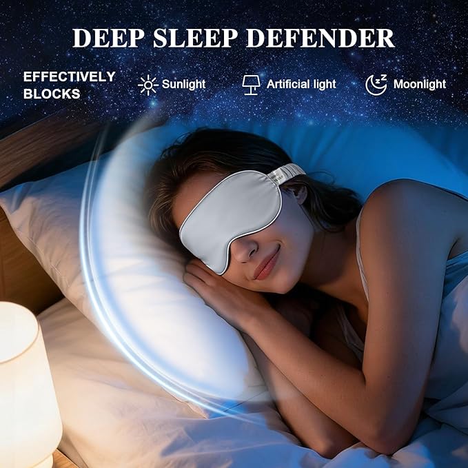 Silk Sleep Mask,Eye Mask for Sleep Women Men,Mulberry Sleeping Mask with Adjustable Strap,Blindfold Blackout Eye Mask for Travel and Full Night's Sleep,Nap
