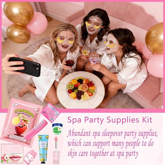 144 PCS Spa Party Supplies for Women, Spa Party Favors Include Face Masks Skincare,Hand Cream,Lip Mask,Comb and Foot Bath Bombs,Spa Birthday Sleepover Party Supplies for Women