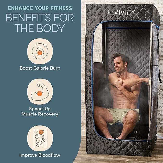 LifePro Revivify Mini Portable Sauna for Home with 2.6L Steamer, Essential Oils and App Control – Full Body Steam Room with Adjustable Heat Levels & Timer – Easy-to-Use at Home Sauna Tent Portable