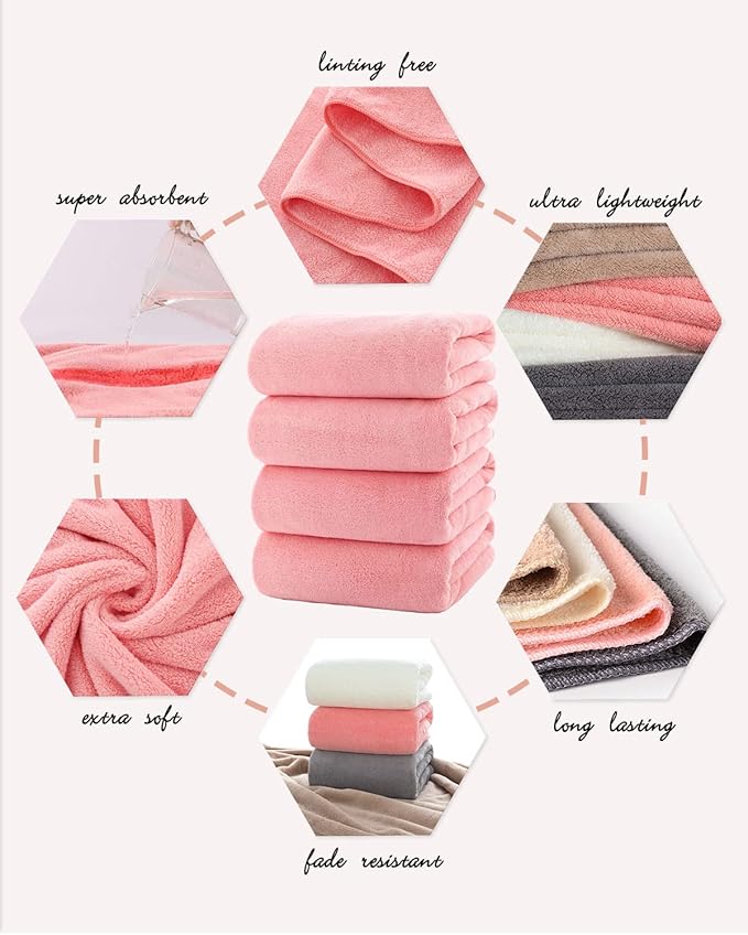 Lumimi Towels 4 Piece Soft Microfiber Bath Towel Set Salon Gym Yoga Travel Incredibly Absorbent Lightweight Quick Dry and Durable, 55" L x 27" W, 4 Pack Pink Red
