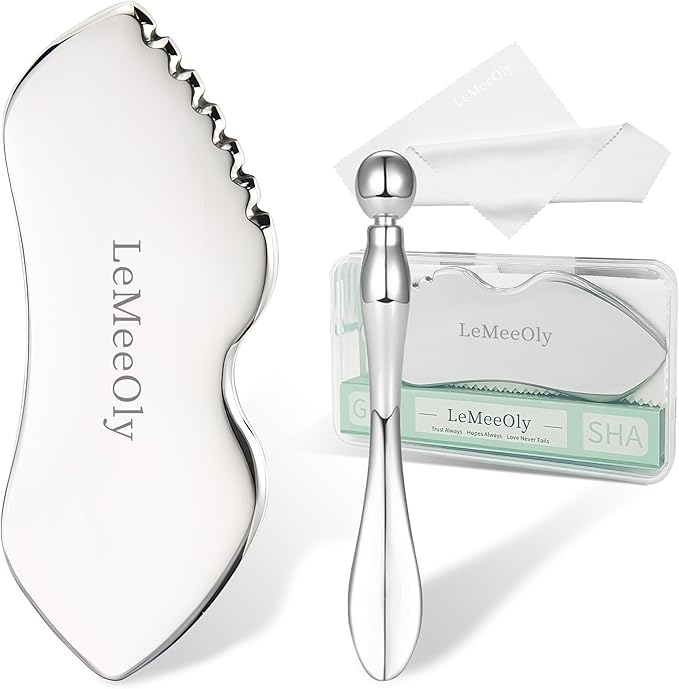 LeMeeOly Stainless Steel GuaSha & Eye Cream Applicator Facial Tools, Metal Guasha for Face Neck, Eye Massager Tool, Lymphatic Drainage Face Massage Tool, Skin Care Gift