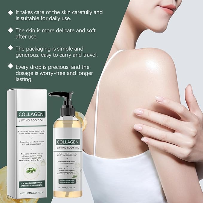 Hydrating Collagen Oil For Body & After Shower,Moisturizing Anti Aging Silk Body Oils for Women & Men,Smooth & Anti Wrinkles,Helps Soften Appearance Of Crepey Skin,3.38 Fl Oz (Pack of 1)