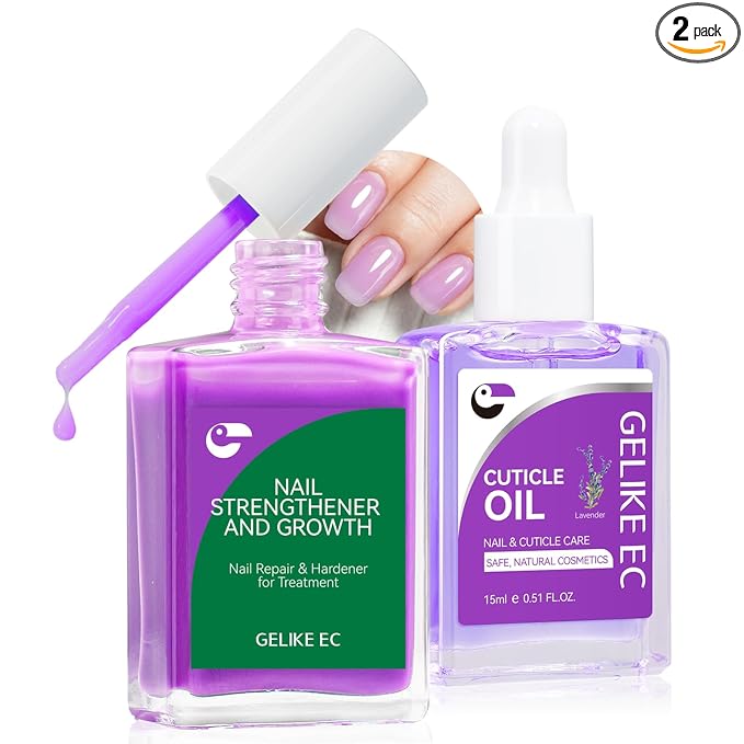 Gelike EC Nail Kit for Beginners: Purple Easy-Use Nail Polish Growth Treatment & Lavender Oil for Thin Weak Nails - for Stress Relief - Repair Split Nails - Spa & Night Care Routine
