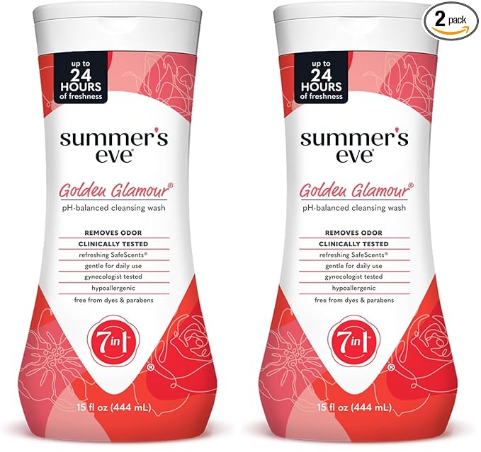 Summer's Eve Golden Glamour All-Over Daily Feminine Wash, pH-Balanced Body Wash for Women, Removes Vaginal Odor and Refreshes, 15 Fl Oz (Pack of 2)