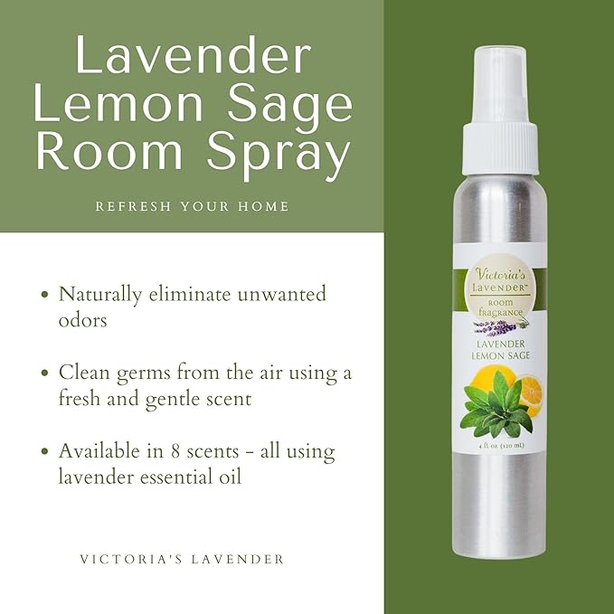 Victoria's Lavender Room Fragrance Spray - Air Freshener & Odor Eliminator - Lavender Lemon Sage - Luxury Essential Oil Scent for Home & Bathroom - Aromatherapy & Stress Relief - 2 Pack, 4 fl oz