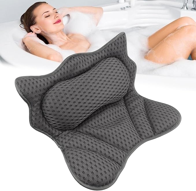 Bath Pillow,Ergonomic Bathtub Pillows for Tub Neck and Back Support,with 6 Powerful Suction Cups,Provide Shoulder and Back Relaxing,Bath Accessory,Fits All Types Bathtub(Grey)