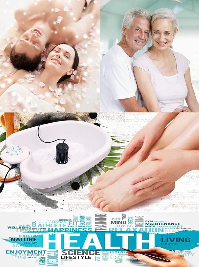 Ionic Foot Bath Detox Machine, Portable Pedicure Spa Bath Massager, Feet Soaking Tub for Home, Personal Relaxation & Cleanse Bio-Energizer, Includes 2 Arrays, 1 Acupoint Massage Roller & 2 Sea Salts