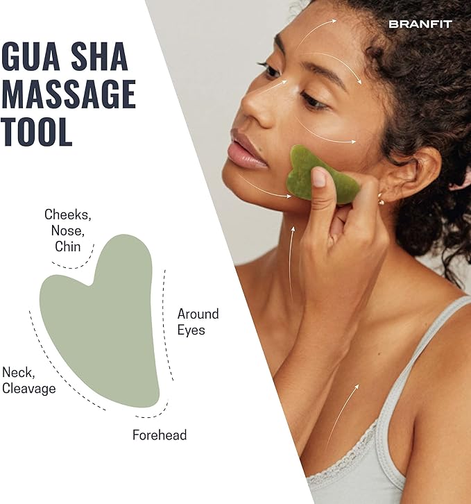 Gua Sha Massage Tool Jade Roller Skin Care Kit by Branfit, 100% Natural Jade Roller Beauty Product for Anti-Aging & Anti-Wrinkle Treatment, Massager Wand for Neck and Puffy Eye Area