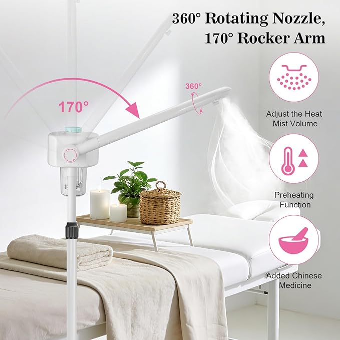 Professional Facial Steamer, Ionic Face Steamer Esthetician Vaporizador, with Preheat & Hot Mist Adjustment Function, Rocker Arm Steamer for Home Beauty Salon Spa