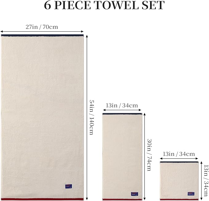REDKISS 6 Piece Luxury Bath Towel Set, 2 Bath Towels, 2 Hand Towels, 2 Washcloths, 100% Cotton Ultra Soft Highly Absorbent Quick Dry Towels for Bathroom, Gym, Spa, Hotel, Beige Brown
