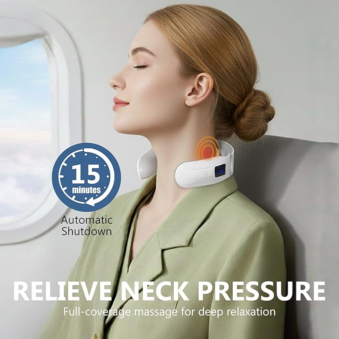 Neck Massager with Heat, Ultra-Lightweight Electric Pulse Device for Neck Relaxation, Cordless Mini Smart Massager for Soothing Stiff Muscles, for Home, Office and Travel