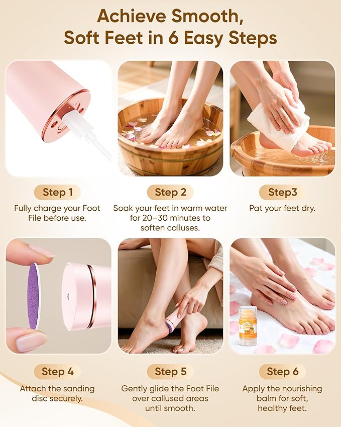 Electric Foot Callus Remover, 3-Speed Rechargeable Cordless Electronic Foot File with Moisturizing Balm, Electric Callus Remover Kit for Dead Skin, Birthday & Mothers Day Gifts for Women Mom (Pink)