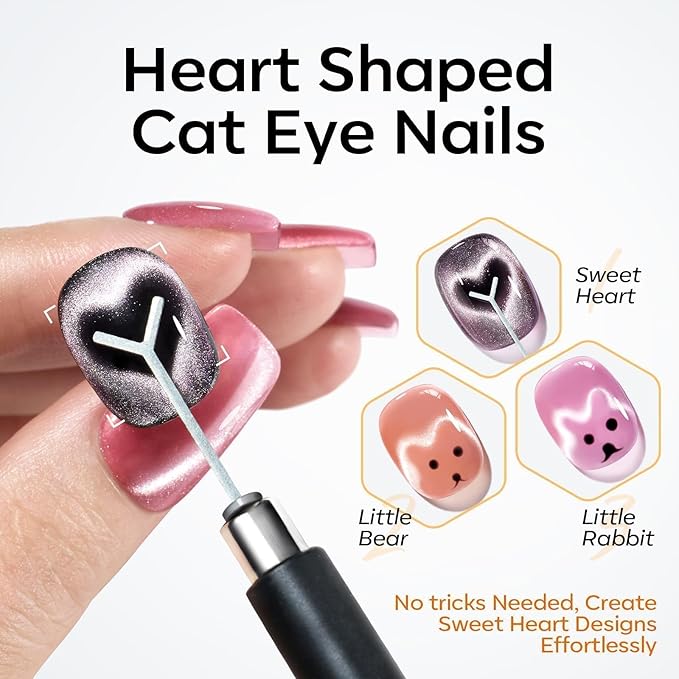 modelones Cat Eye Magnet Set, 15PCS French Cateye Gel Nail Polish Magnet Nail Art Tools Set Circle Magnet for Cat Eye Magnet Square Round Magnet Stick Diverse Glassy Cateye Effect for Mother’s Day