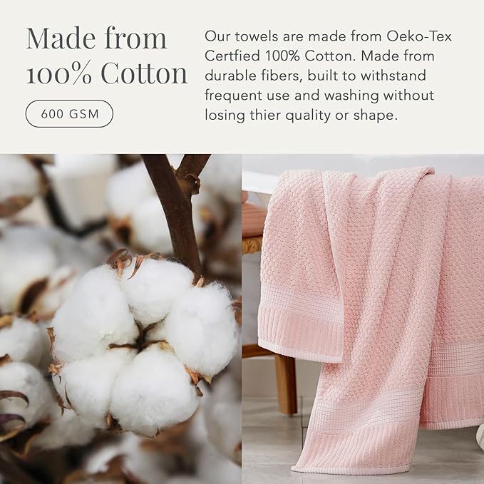 NY Loft 100% Cotton Bath Towel 4 Pack | Super Soft & Absorbent Quick-Dry Bath Towels 30" x 52" |Textured and Durable Cotton | Trinity Collection (4 Pack Bath Towel, Light Pink)