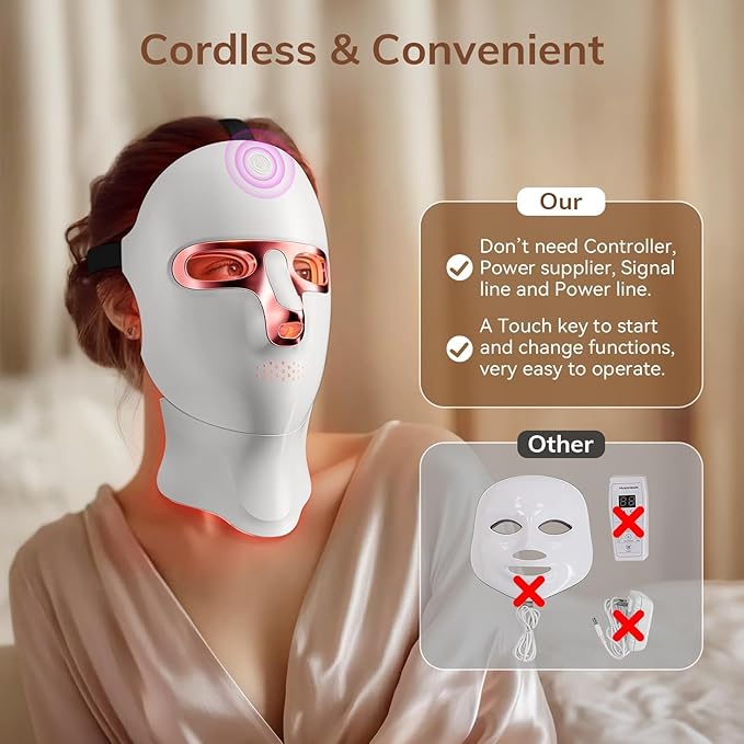 ONLUKY Red Light Therapy Mask for Face,Cordless LED Face Mask Light Therapy,USB C Rechargeable,Infrared Lights Masks for Home Working Travel Yoga Sleep