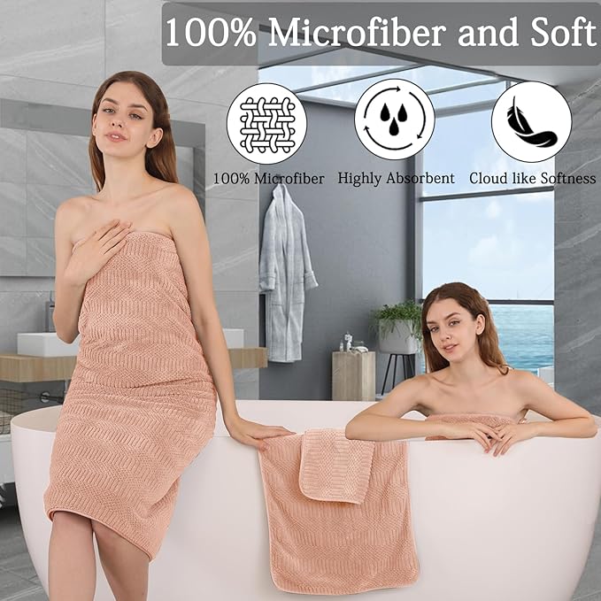 8 Piece Bath Towel Set-2 Oversized Bath Sheets(35"x70"),2 Hand Towels,4 Washcloths-Extra Large Microfiber Towel Sets,Less Lint Highly Absorbent & Quick Dry Bath Towels for Bathroom Gym Pool,Orange
