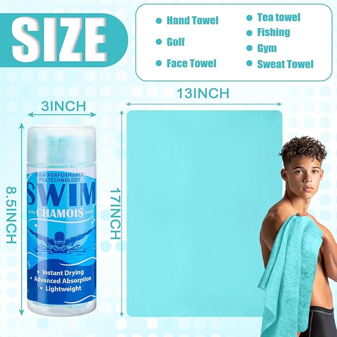 SmoothNovelty 2 Pack Swim Chamois Towel Water Absorbent Quick Dry Towel Shammy Chamois Cloth for Swimming Car Drying Diving Water Sports Beach Shower Pool Swimmer Gift