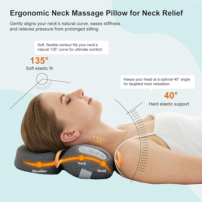 3-in-1 Neck Massager Pillow with Heat, 2-Speed Adjustable Deep Tissue Kneading Massage, Rechargeable Traction Massager for Home Office Travel