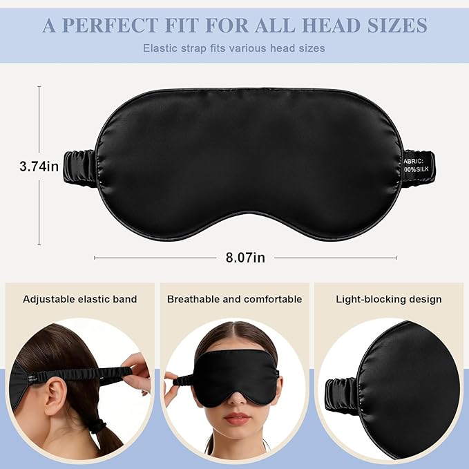 Silk Sleep Mask,Eye Mask for Sleep Women Men,Mulberry Sleeping Mask with Adjustable Strap,Blindfold Blackout Eye Mask for Travel and Full Night's Sleep,Nap