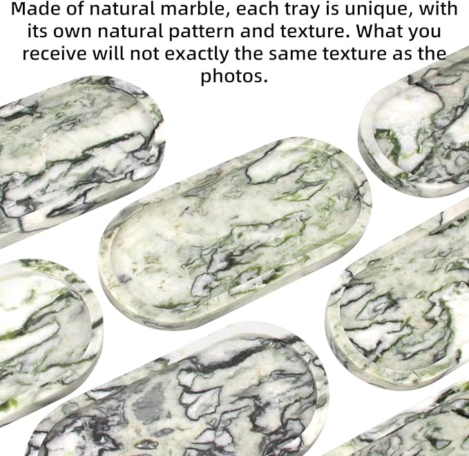 Natural Marble Tray Oval, Bathroom Vanity Tray for Countertop, Elegant Stone Decorative Organizer for Perfume, Jewelry, Home Decor (1, Green Emerald, 10 x 5 x 0.6)