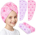Microfiber Hair Towel Wrap for Kids Hair Drying Towel Wrap with Button 2 Pack Wet Hair Towel Wrap Head Towels Wrap for Girls