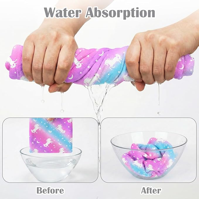 Microfiber Hair Towel Wrap for Kids 2 Pack Quick Drying Hair Towels with Button Hair Turbans for Wet Hair Absorbent Quick Dry Wraps Head Towel Wrap for Women and Girls, Rainbow Blue Purple Unicorn