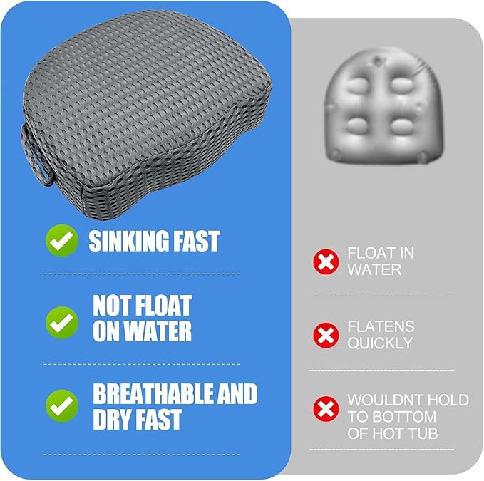 Hot Tub Booster Seat for Adults, Weighted 5" Extra Thick Spa Cushion, 4+ lbs Core Stays Submerged No Floating, 3D Air Mesh Quick Dry, Non-Slip Seat Riser for Jacuzzi, Bathtub & Outdoor Spa(Grey)