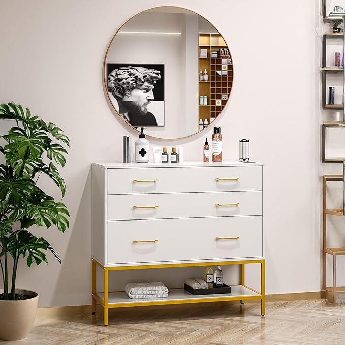 OmySalon Salon Stations for Hair Stylist, Barber Station with Mirror, 3 Drawers, Shelf & Tool Holders, Hair Storage Cabinet Organizer Table for Beauty Spa, White