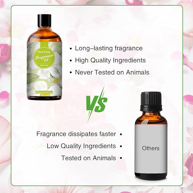PHATOIL 3.38FL.OZ White Musk Fragrance Oils for Aromatherapy, Essential Oils for Diffusers for Home, Perfect for Diffuser, DIY Candle and Soap Making, DIY Scented Products - 100ml