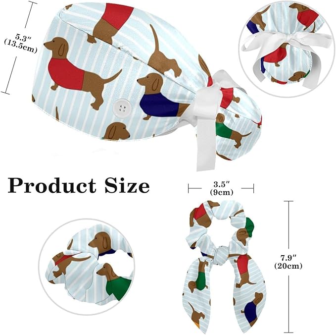 Ethnic Aztec Pattern Adjustable Scrub Cap Hat with Button, Working Hat Sweatband with Bow Hair Scrunchy for Woman