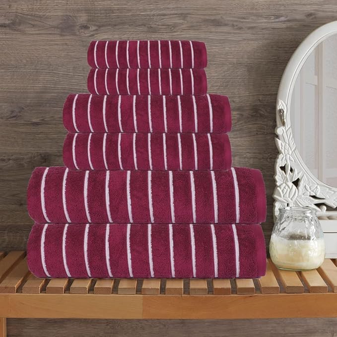CASA COPENHAGEN Ecstatic 6Pcs 100% Egyptian Cotton Large Designer Towels Gift Set- Wine, 600GSM, 2Bath 2Hand 2Washcloths, Bath Towels for Bathroom Set for Women & Men