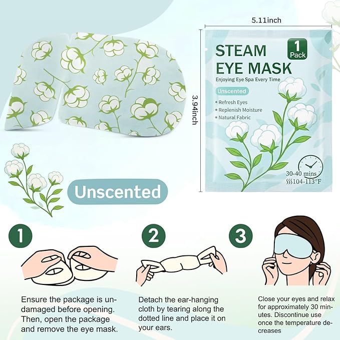 100 Pcs Steam Eye Masks for Dry Eyes Unscented Self Heated Steam Warm Eye Mask Heated Disposable Eyes Masks for Dark Circles, Puffy, Relief Stress, Fatigue Relaxation Gifts