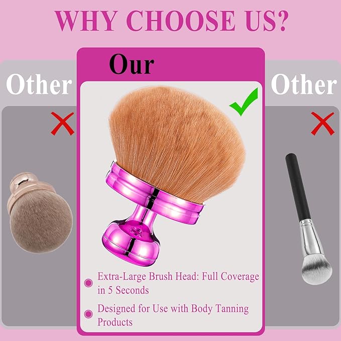 Extra Large Body Makeup Brush for Self Tanner,Kabuki Brush - Soft Synthetic Bristles for Even Blend & No Streaks,Back/Leg/Face Applicator for Bronzer & Sunscreen (Rose Red)