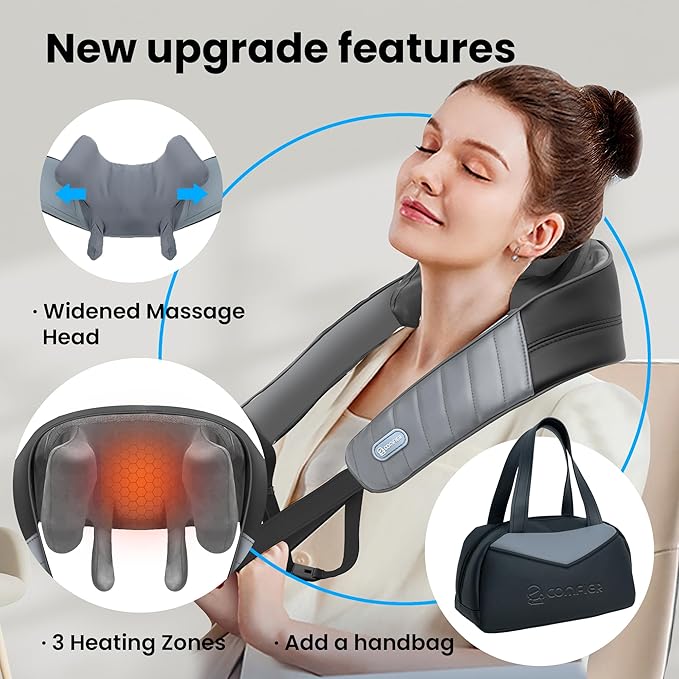 COMFIER Mothers Day Gifts for Mom Dad, 4D Neck and Shoulder Massager with Heat, Cordless Shiatsu Back and Neck Massager for Pain Relief, Hands-Free Massage Pillow with Carry Bag