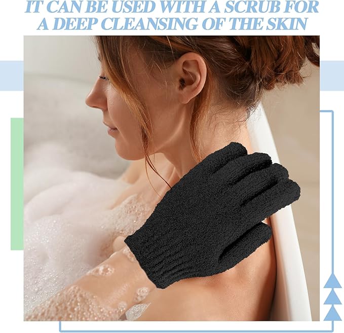 Ramede 30 Pair Exfoliating Glove Double Sided Exfoliating Bath Gloves Pack Nylon Colorful Shower for Men Women Beauty Spa Massage Shower Deep Clean Body Skin Bathing Scrubber Disposable(Black)