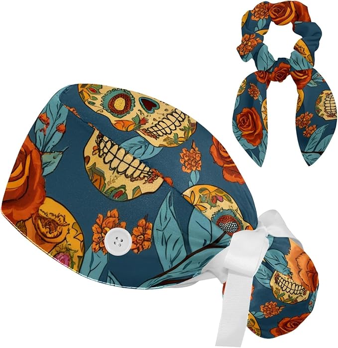 Scrub Cap with Hair Scrunchy, Ponytail Holder Surgical Cap