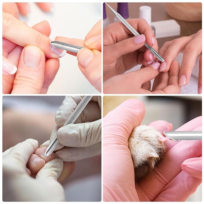 HINZIC Stainless Steel Nail Cuticle Pusher Tools Dual Ended Cuticle Remover Self-Adhesive 240 Grit Sandpaper Sheets Nail Care Replacement for Women Girls