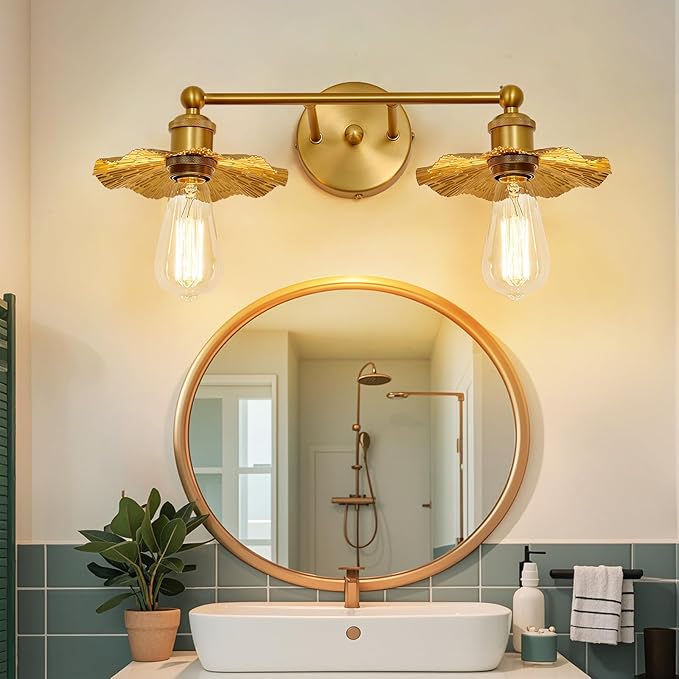 ZGLAOJT 2 Light Vintage Vanity Light Gold Bathroom Light Fixtures Over Mirror.