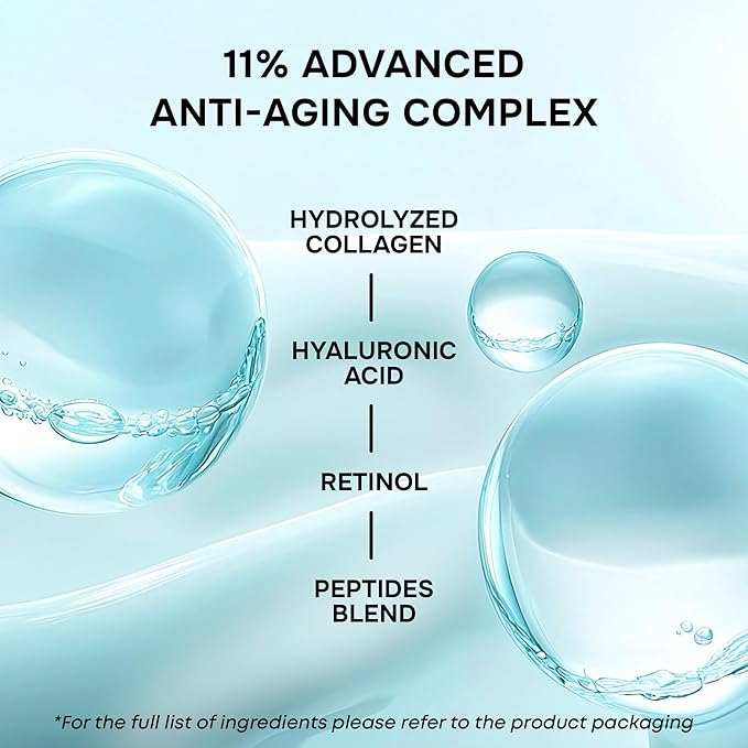 SimplyVital Collagen, Retinol & Hyaluronic Acid Serum - Anti-Aging Moisturizer for Face, Neck & Décolleté - Made in USA, Deep Moisturizing Skin Care Complex - Hydrating Facial Serum for Women, 1 fl.oz