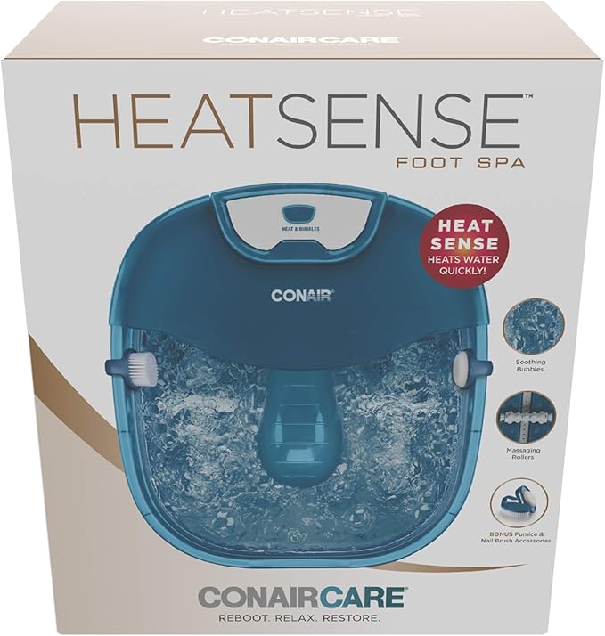 Conair Pedicure Foot Spa Bath with Heat reaching 104 Degrees, Massaging Foot Rollers, Soothing Bubbles, Pumice Stone and Nail Brush Included