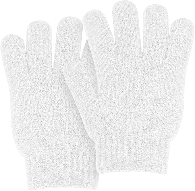 MOLOPPO 2 PCS Exfoliating Glove, Scrub Gloves Exfoliating, loofah, Body Exfoliator, Bath Gloves（White）