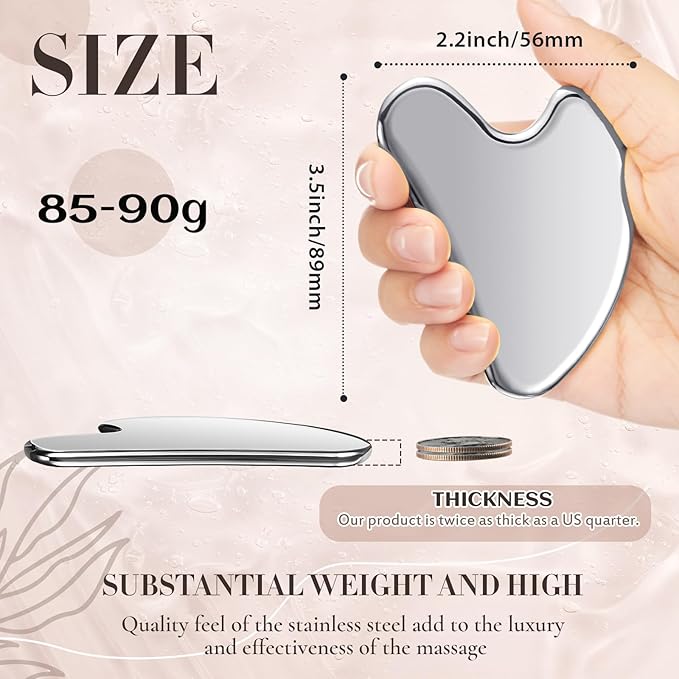 Nuanchu Stainless Steel Gua Sha Facial Tool, Metal Gua Sha for Lymphatic Drainage, Guasha Face Sculpting Double Chin Reduce with Pouch Mother Day Self Care Gift(Silver)